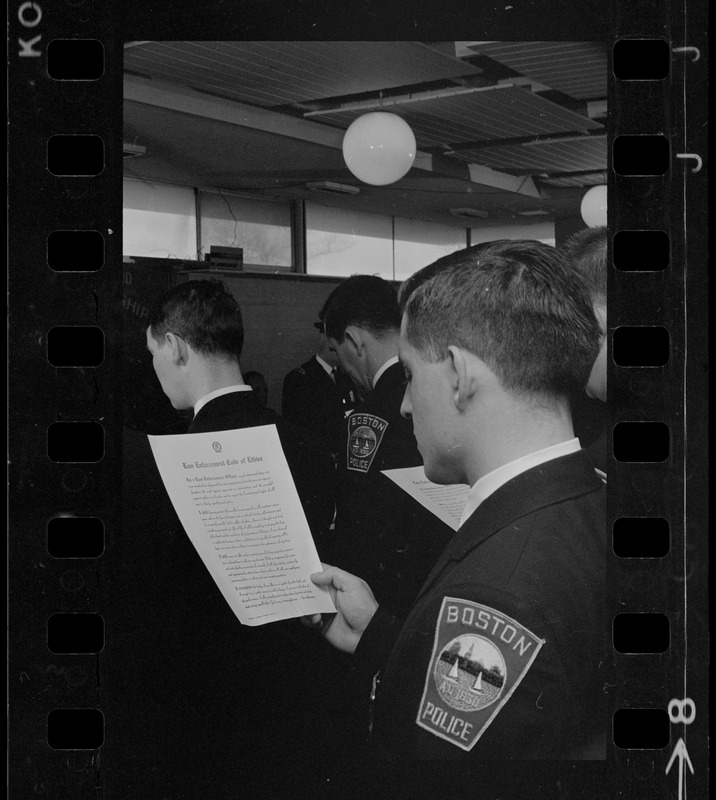 Eager young rookie police officers -- 47 of them -- after completing extensive training at the Boston Police Department Academy in South End, joined ranks of hubs 'finest' at graduation ceremonies at VFW Post, Morton st., Dorchester. At invitation of the commission, members of their families were invited