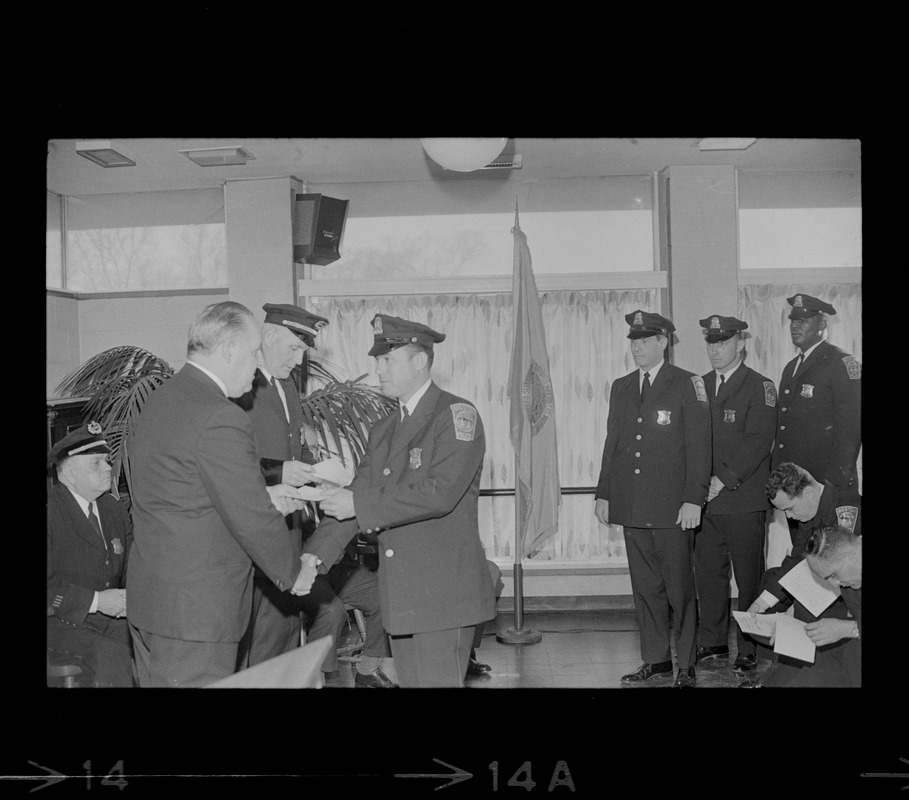 Eager young rookie police officers -- 47 of them -- after completing extensive training at the Boston Police Department Academy in South End, joined ranks of hubs 'finest' at graduation ceremonies at VFW Post, Morton st., Dorchester. At invitation of the commission, members of their families were invited