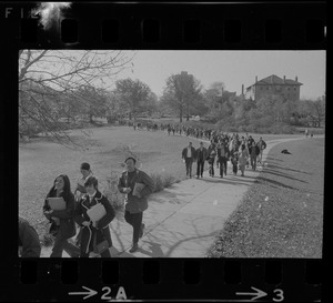 Boston State College students walking through the Fens