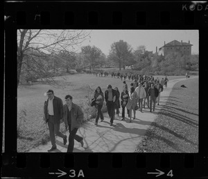 Boston State College students walking through the Fens