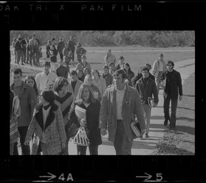 Boston State College students walking through the Fens