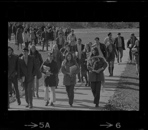 Boston State College students walking through the Fens