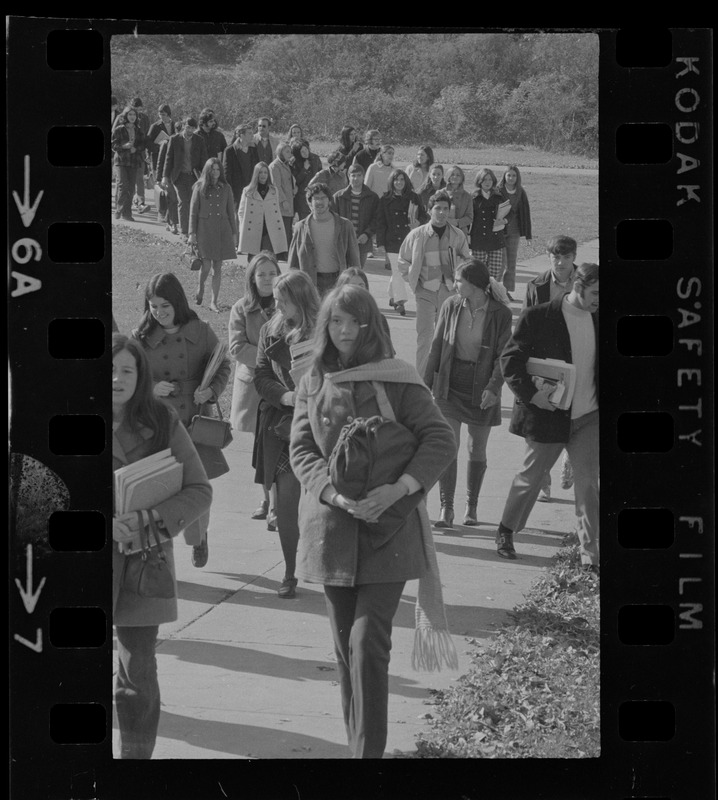 Boston State College students walking through the Fens