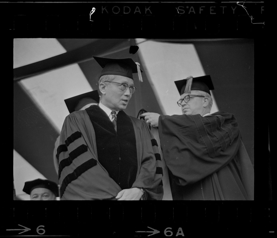 U.N. Secretary General U Thant, in graduation robe to receive honorary degree at Boston University graduation