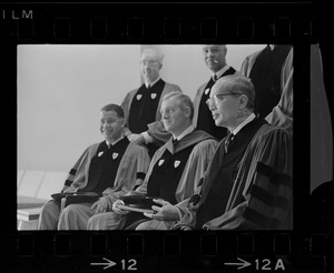 Senator Edward W. Brooke, Boston University President Arland F. Christ-Janer and U.N. Sec. General U Thant at Boston University commencement