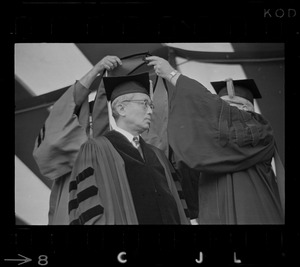 U.N. Secretary General U Thant during ceremony to receive honorary degree at Boston University graduation