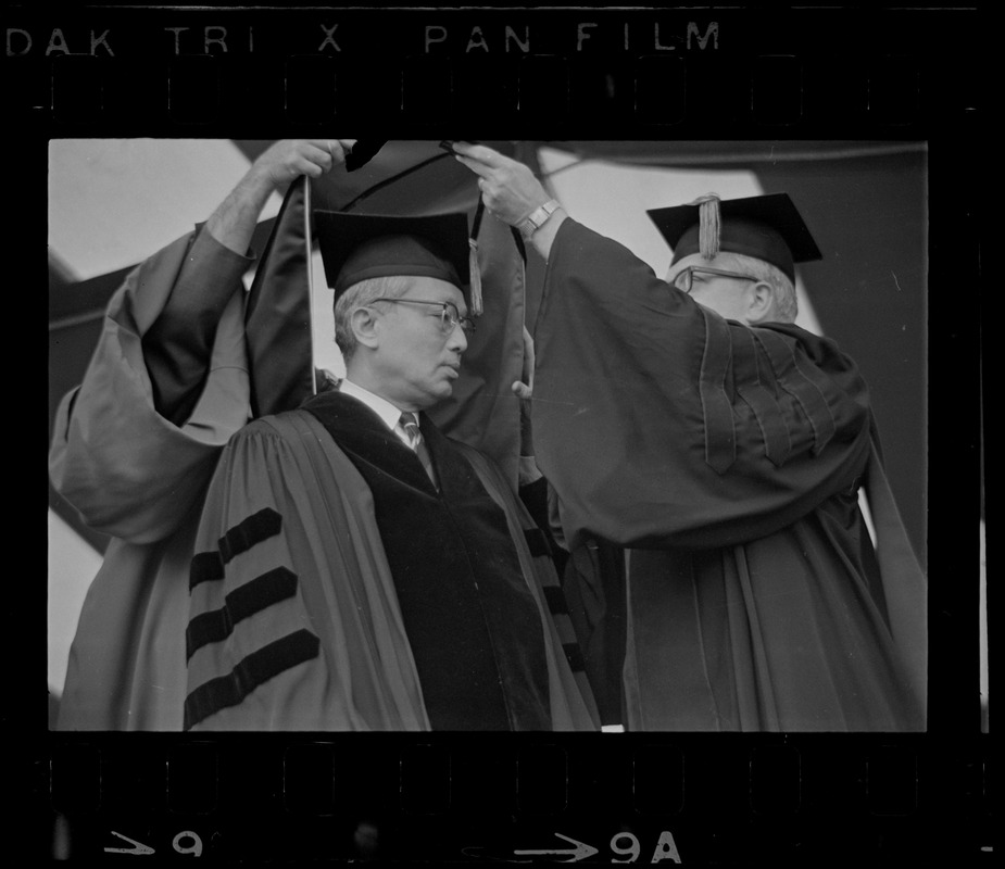 U.N. Secretary General U Thant during ceremony to receive honorary degree at Boston University graduation