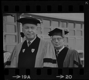 Senator Edward W. Brooke and U.N. Secretary General U Thant in academic robes for Boston University commencement