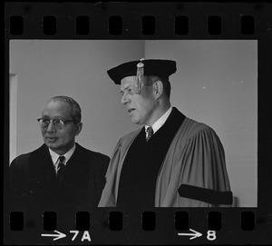 U.N. Secretary General U Thant and Chief editor of Time magazine Hedley Donovan at Boston University commencement