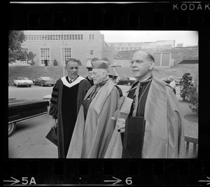Gov. Francis W. Sargent, Richard Cardinal Cushing and Terence Cardinal Cooke, Archbishop of New York, at Boston College Commencement exercises