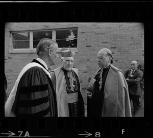 Gov. Francis W. Sargent, Richard Cardinal Cushing and Terence Cardinal Cooke, Archbishop of New York, at Boston College Commencement exercises