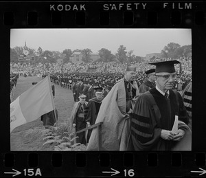 R. Buckminster Fuller (left foreground), honorary degree recipient, in Boston College commencement procession