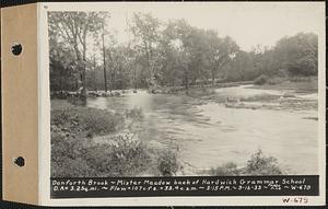 Danforth Brook, Mixter meadow back of Hardwick Grammar School, drainage area = 3.2 square miles, flow = 107 cubic feet per second = 33.4 cubic feet per second per square mile, Hardwick, Mass., 3:15 PM, Sep. 16, 1933