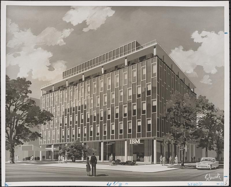 Architectural rendering of IBM office building, Back Bay - Digital ...