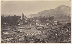 View of Gaya, India, with temple, Rukmini tank, and Brahmayoni Hill
