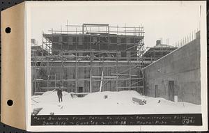 Contract No. 56, Administration Buildings, Main Dam, Belchertown, main building from patrol building, Belchertown, Mass., Jan. 14, 1938