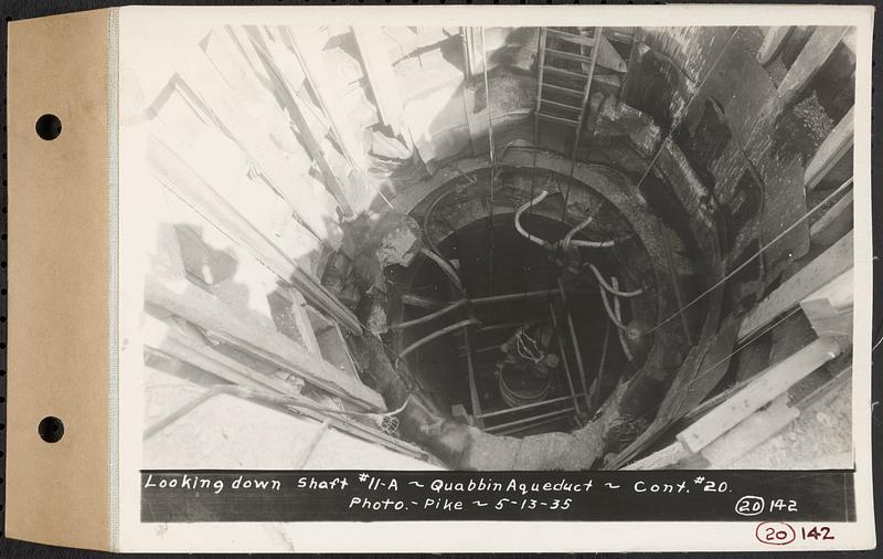 Contract No. 20, Coldbrook-Swift Tunnel, Barre, Hardwick, Greenwich, looking down Shaft 11A, Quabbin Aqueduct, Hardwick, Mass., May 13, 1935