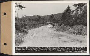 Contract No. 66, Regulating Dams, Middle Branch (New Salem), and East Branch of the Swift River, Hardwick and Petersham (formerly Dana), looking northeasterly at Access Road from Sta. 11+80, east branch regulating dam, Hardwick, Mass., Jul. 10, 1939