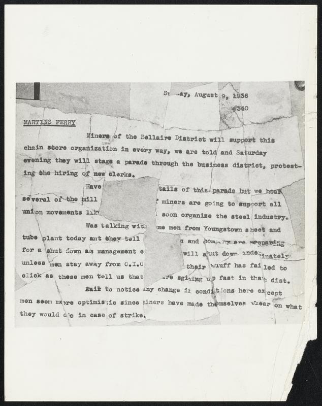 Evidence--From the Wastebasket. Torn letters and reports found in the waste paper of the Railway Audit and inspection company were reconstructed, as shown above, and submitted in evidence today before La Folette senate committee. The committee is investigating alleged loss of civil liberties in labor disputes.