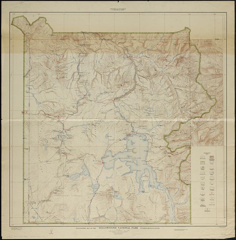 Topographic map of the Yellowstone National Park, Wyoming-Montana-Idaho
