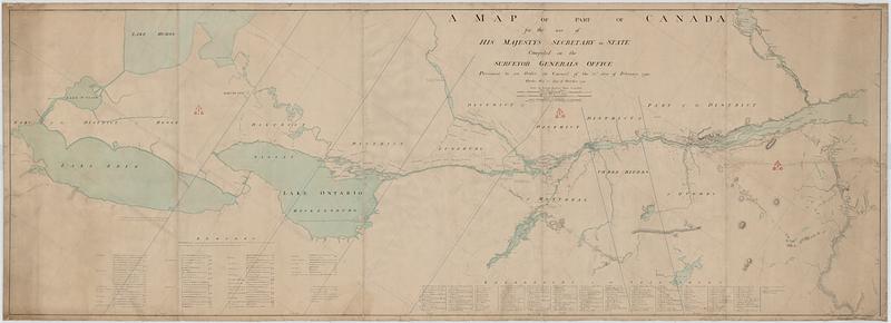 A map of part of Canada for the use of His Majesty's Secretary of State, compiled in the Surveyor Generals Office, pursuant to an Order in Council of the 22nd day of February 1790