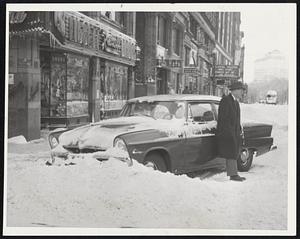 Weather Blizzards. 1956. Stranded cars and huge drifts left in wake of worst Eastern U.S. storm in 16 years. It walloped Boston with 60-mile-an-hour winds. Driver was forced to leave his car stranded at corner of Boylston and Tremont Streets.