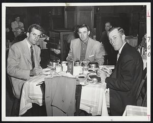 Visiting The Old Home Town are, left to right, Pitcher Murray Wall, Catcher Paul Burris and Pitcher Dave Jolly of the Milwaukee Braves who are in Boston today for games this afternoon and tomorrow with the Red Sox at Fenway Park.