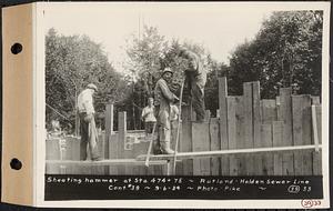 Contract No. 39, Trunk Line Sewer, Rutland, Holden, sheeting hammer at Sta. 474+75, Rutland-Holden Sewer Line, Rutland, Mass., Sep. 6, 1934