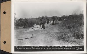 Contract No. 70, WPA Sewer Construction, Rutland, "C" line, looking back from Sta. 32+75, 15 feet left, Rutland Sewer, Rutland, Mass., Oct. 24, 1940