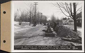 Contract No. 71, WPA Sewer Construction, Holden, looking easterly on Phillips Road from Sta. 6+00, Holden Sewer, Holden, Mass., Jan. 31, 1940