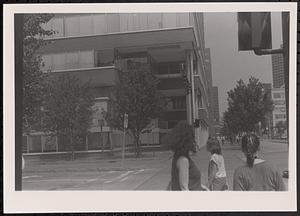 Young women at the corner of Ames Street and Main Street, Cambridge