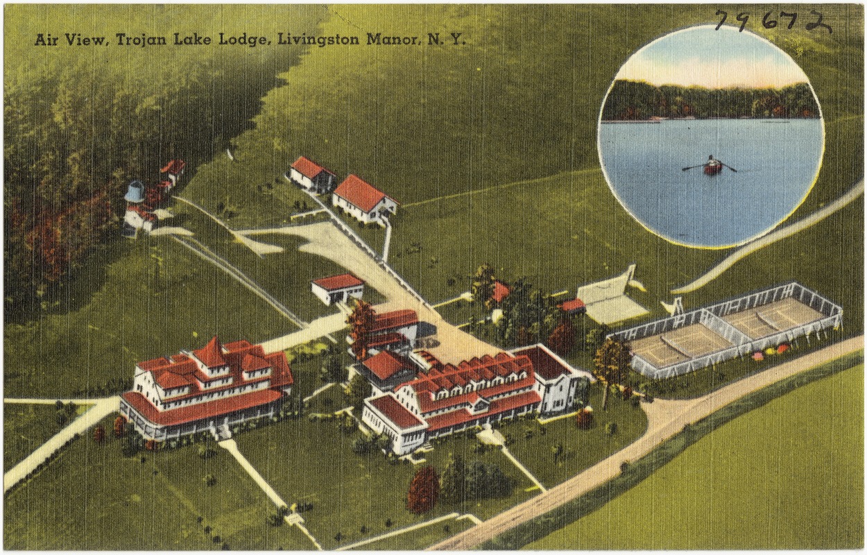 Air view, Trojan Lake Lodge, Livingston Manor, N. Y.