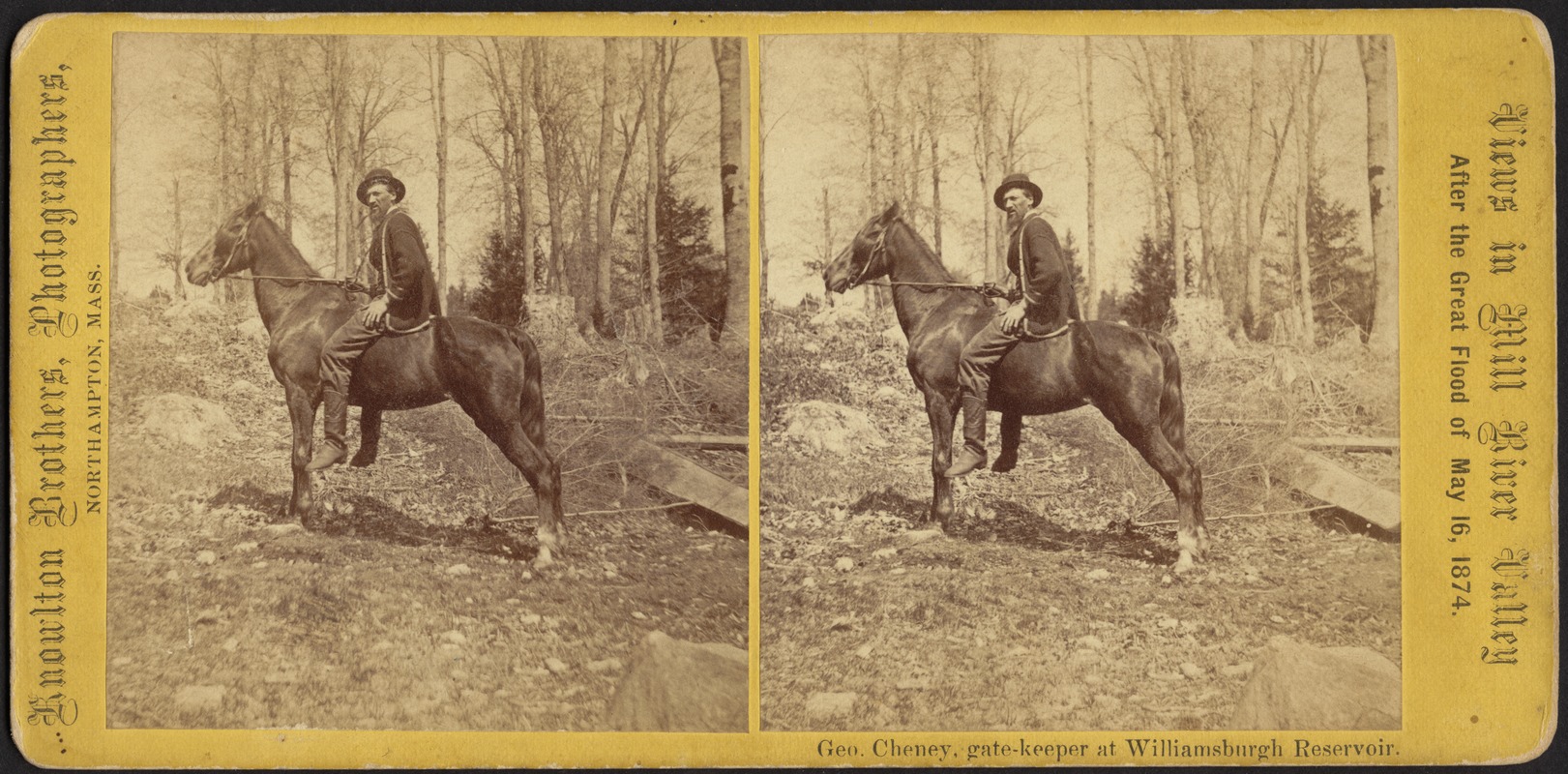 View of George Cheney, gate keeper of Reservoir, on his horse--Williamsburg