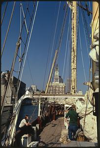 Bow of 'Westward' and Custom House from Long Wharf