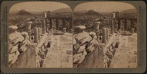 From W. wall of the parthenon over modern city E.N.E. to Lykabettos, Athens