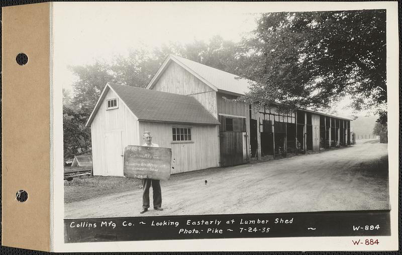 Collins Manufacturing Co., looking easterly at lumber shed, Wilbraham