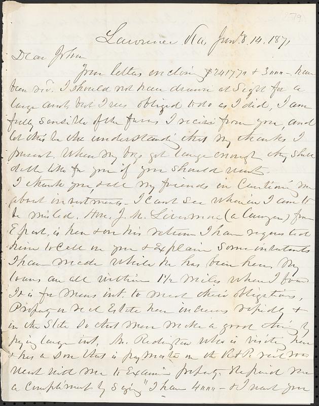 Letter from Zadoc Long to John D. Long, January 14, 1871