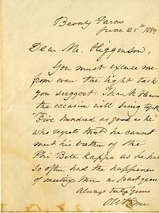 Handwritten letter from Oliver Wendell Holmes, 1889 June 25