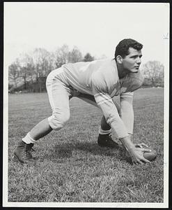 Studies Come First for Harry Sirkus, starting center for Brandeis. Late afternoon classes often prevent him from practice.