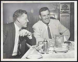 Early Birds-Two Chicago sluggers, Bob Nieman (left), and Walt Dropo, enjoy a meal at the Kenmore as the White Sox prepare to open three-game series with the Red Sox tomorrow night. Dropo has been feasting on League pitching since the All-Star game and has led Chicago to first place.