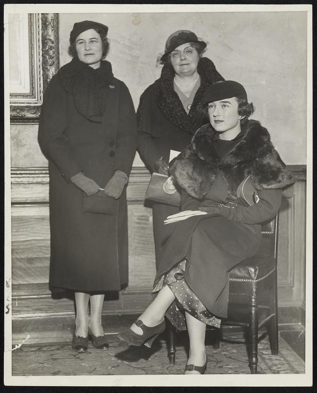 Mrs. George F. Bemis, president of the Junior League, Mrs. Frederick W. Mansfield, wife of Boston's newly elected mayor, and Miss Barbara Holdsworth daughter of Mrs. Frederick Holdsworth of Sears road, Brookline, and popul[ar] Junior League member, are on the committee organizing the "President's Birthday Ball," which will be given at the Statler on Jan. 30.