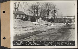 Contract No. 70, WPA Sewer Construction, Rutland, line "A", Main Street, looking back from opposite manhole 3A, Rutland Sewer, Rutland, Mass., Feb. 26, 1941