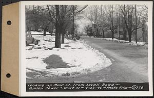 Contract No. 71, WPA Sewer Construction, Holden, looking up Main Street from Lovell Road, Holden Sewer, Holden, Mass., Apr. 23, 1940