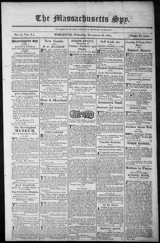 The Massachusetts Spy. December 19, 1821 - Digital Commonwealth