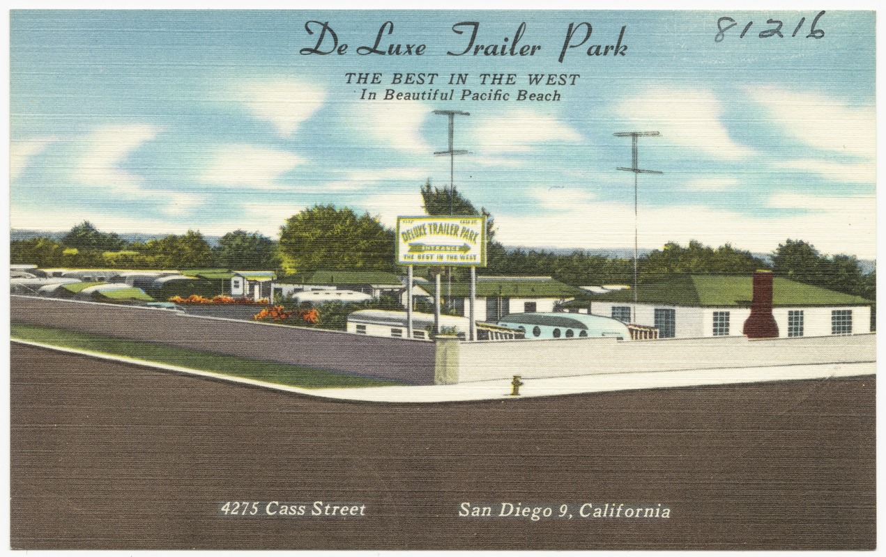 De Luxe Trailer Park, The Best in the West in Beautiful Pacific Beach, 4275 Cass Street, San Diego 9, California
