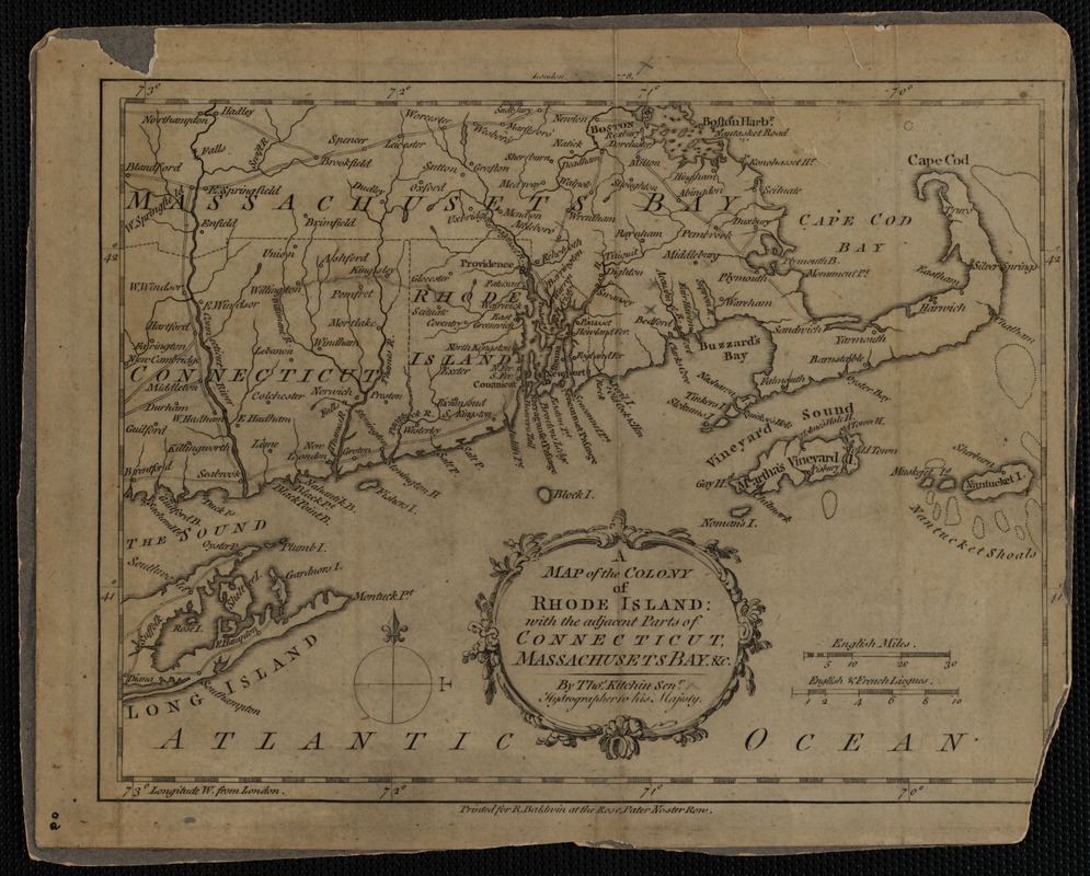Map of the Colony of Rhode Island with the adjacent parts of Connecticut, Massachusetts Bay