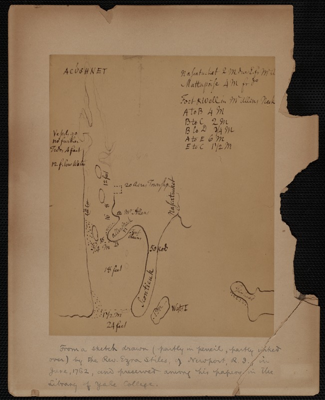 Map by Ezra Stiles showing Acushnet and Fairhaven