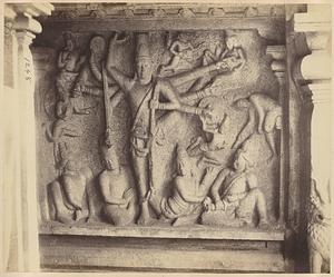 Carved panel depicting Trivikrama, Varaha Cave Temple, Mamallapuram, India