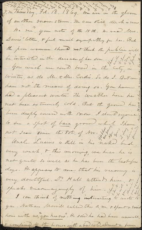 Letter from Zadoc Long to John D. Long, February 18, 1869