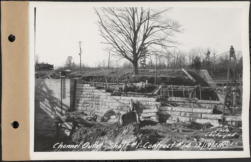 Contract No. 14, East Portion, Wachusett-Coldbrook Tunnel, West Boylston, Holden, Rutland, channel outlet at Shaft 1, West Boylston, Mass., Dec. 19, 1928